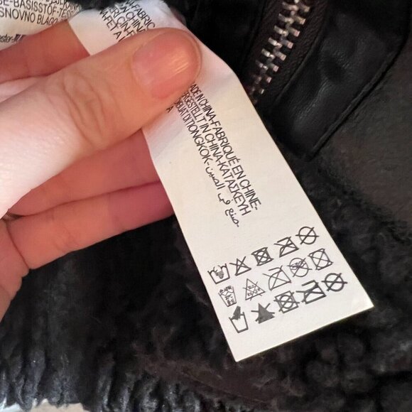 Zara Double Faced Aviator Faux Leather Jacket Size Small Green Shearling Sherpa - Picture 12 of 12